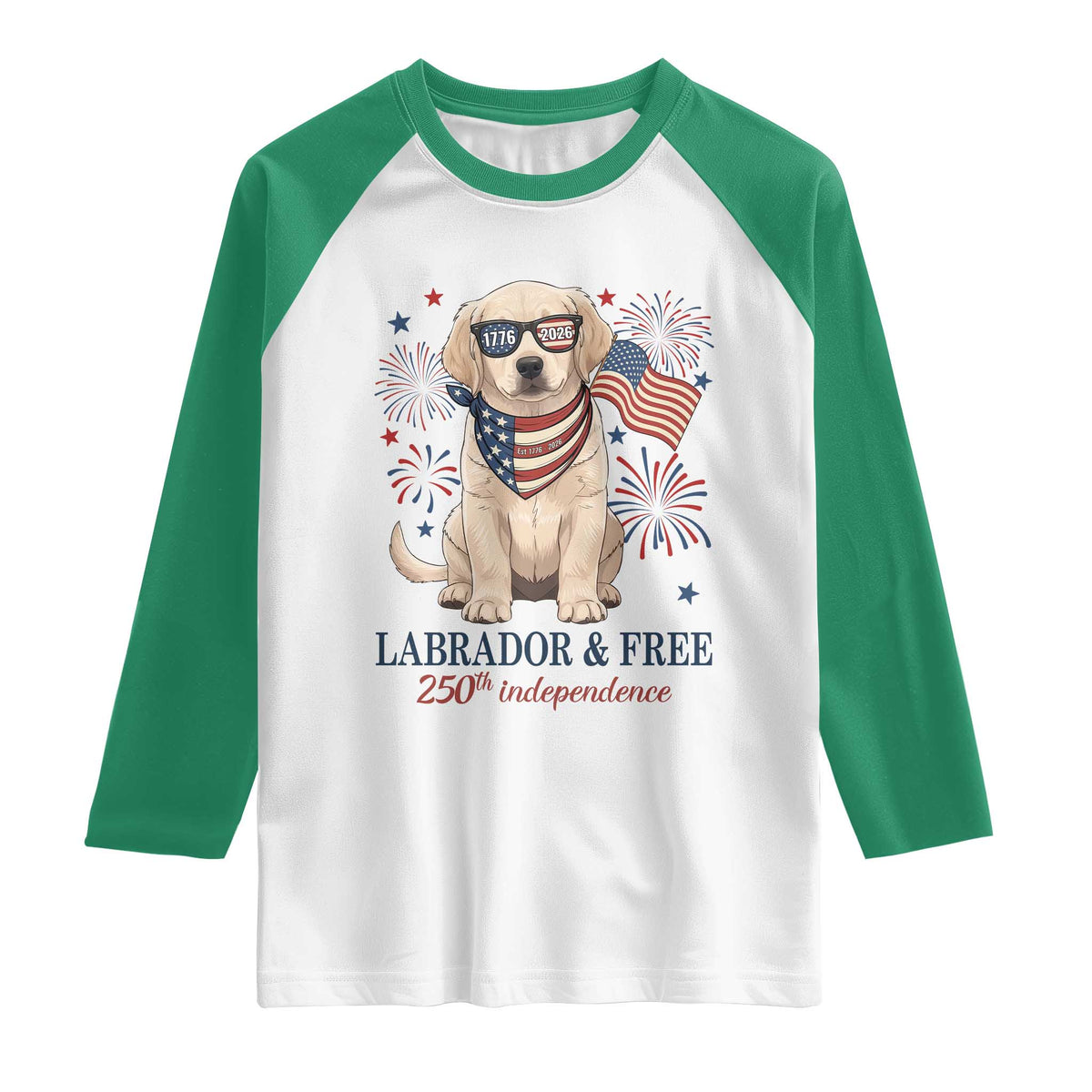 250th America Anniversary Raglan Shirt Labrador Retriever American Flag 4th of July TS14 White Kelly Green Print Your Wear