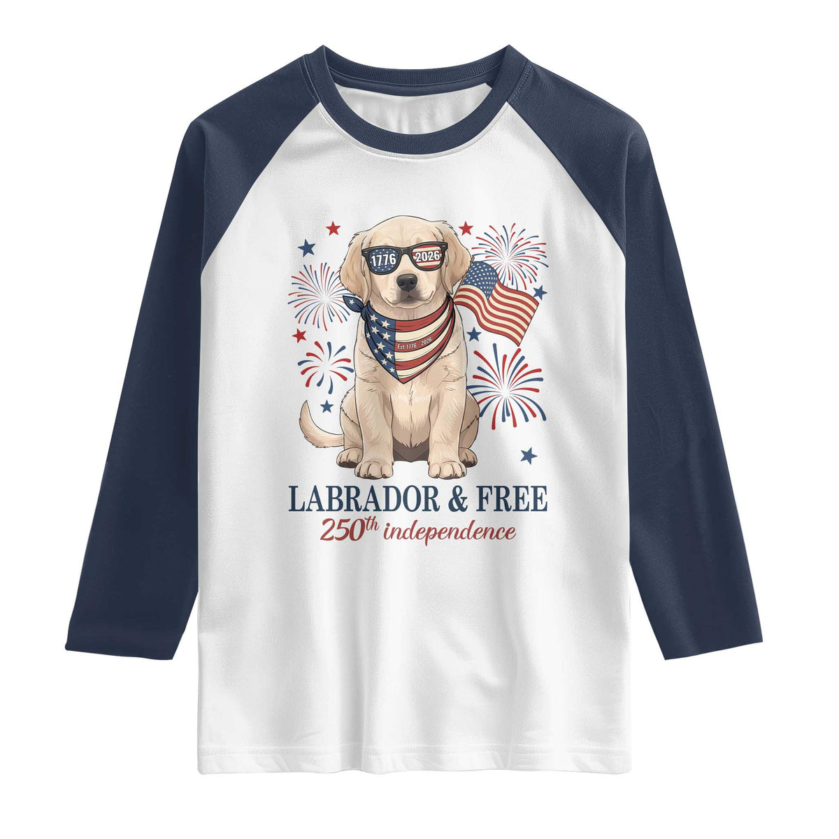 250th America Anniversary Raglan Shirt Labrador Retriever American Flag 4th of July TS14 White Navy Print Your Wear