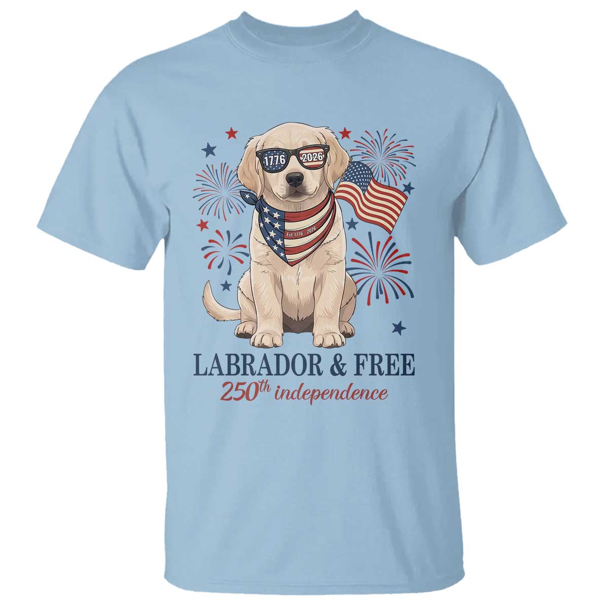 250th Anniversary USA T Shirt Labrador Retriever American Flag 4th of July TS14 Light Blue Print Your Wear