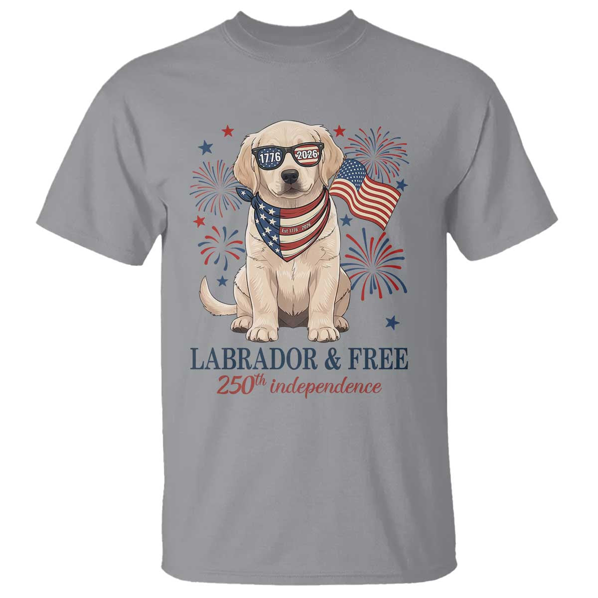 250th Anniversary USA T Shirt Labrador Retriever American Flag 4th of July TS14 Sport Gray Print Your Wear