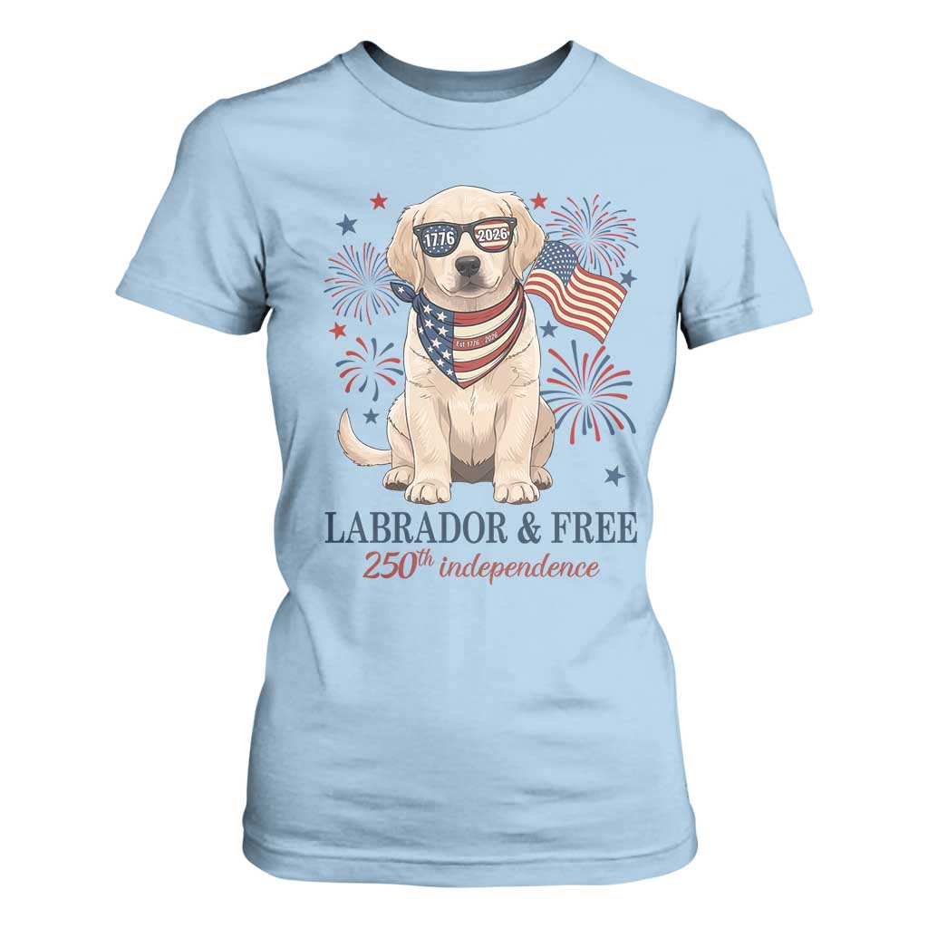 250th Anniversary USA T Shirt For Women Labrador Retriever American Flag 4th of July TS14 Light Blue Print Your Wear
