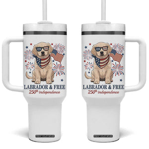 250th America Anniversary Tumbler With Handle Labrador Retriever American Flag 4th of July TS14 One Size: 40 oz White Print Your Wear