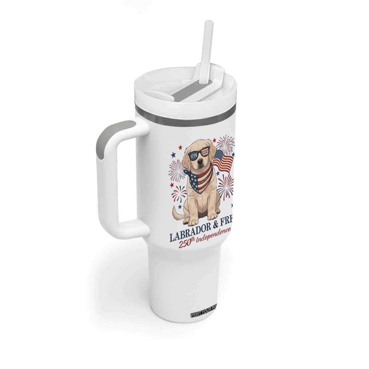 250th America Anniversary Tumbler With Handle Labrador Retriever American Flag 4th of July TS14 Print Your Wear
