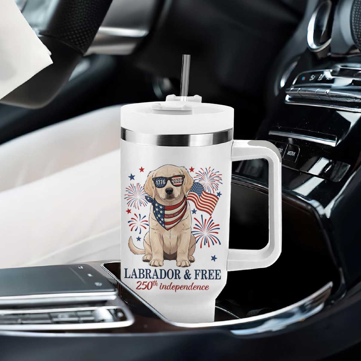 250th America Anniversary Tumbler With Handle Labrador Retriever American Flag 4th of July TS14 Print Your Wear
