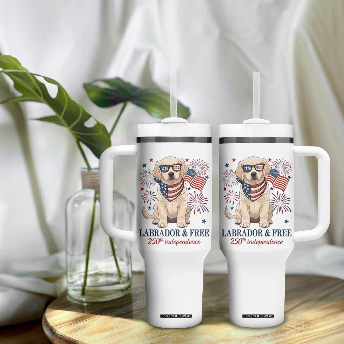 250th America Anniversary Tumbler With Handle Labrador Retriever American Flag 4th of July TS14 Print Your Wear