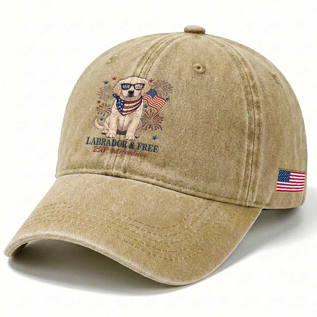 250th America Anniversary Washed Cotton Baseball Cap Labrador Retriever American Flag 4th of July TS14 Print Your Wear