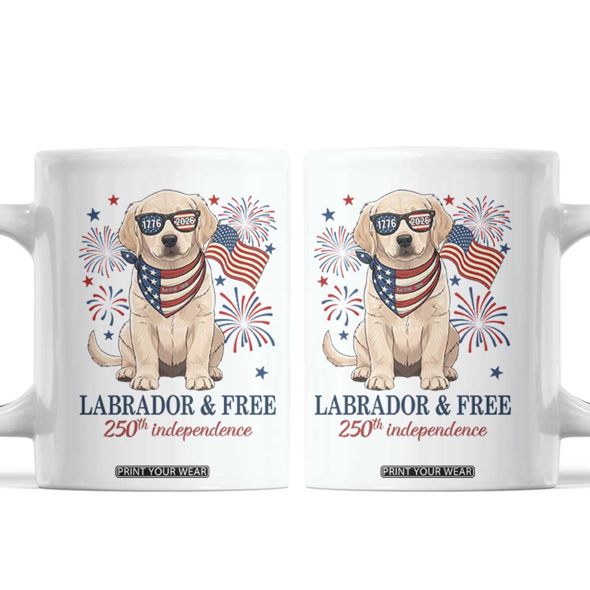 250th Anniversary USA Coffee Mug Labrador Retriever American Flag 4th of July TS14 White Print Your Wear