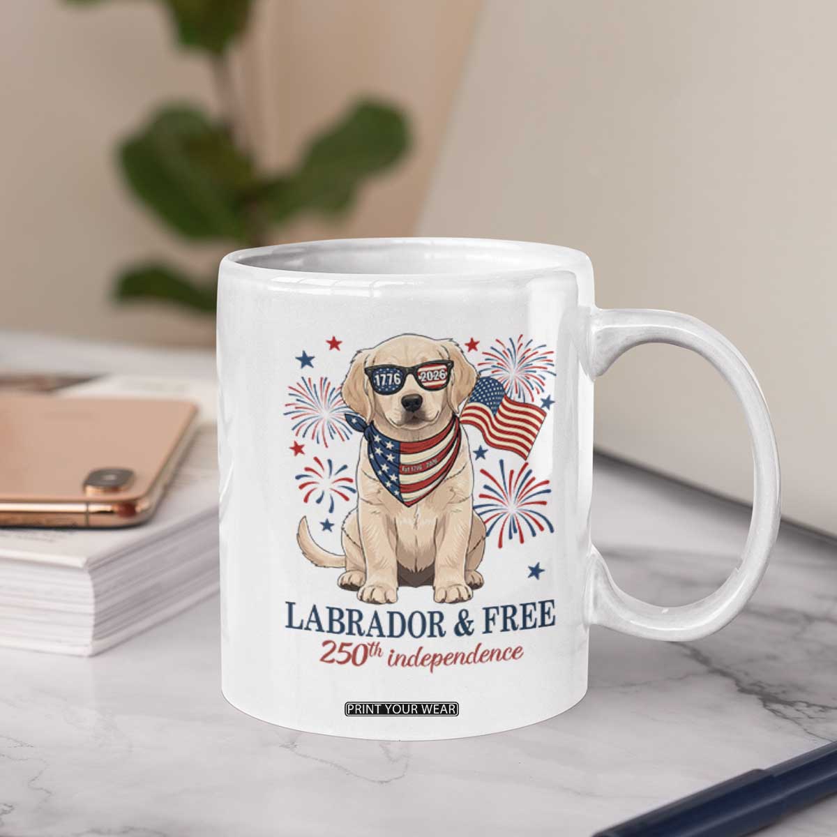 250th Anniversary USA Coffee Mug Labrador Retriever American Flag 4th of July TS14 Print Your Wear