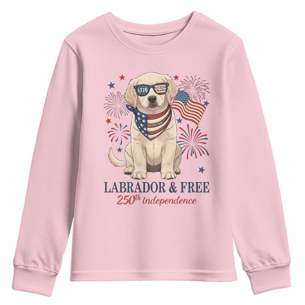 250th Anniversary USA Youth Sweatshirt Labrador Retriever American Flag 4th of July TS14 Light Pink Print Your Wear