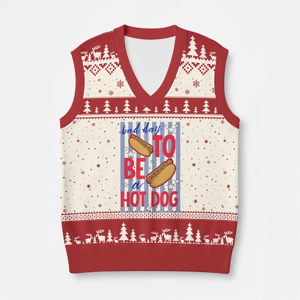 Bad Day To Be A Hot Dog V-Neck Knit Sweater Vest 4th of July Summer Beach TS14 Beige Red Print Your Wear