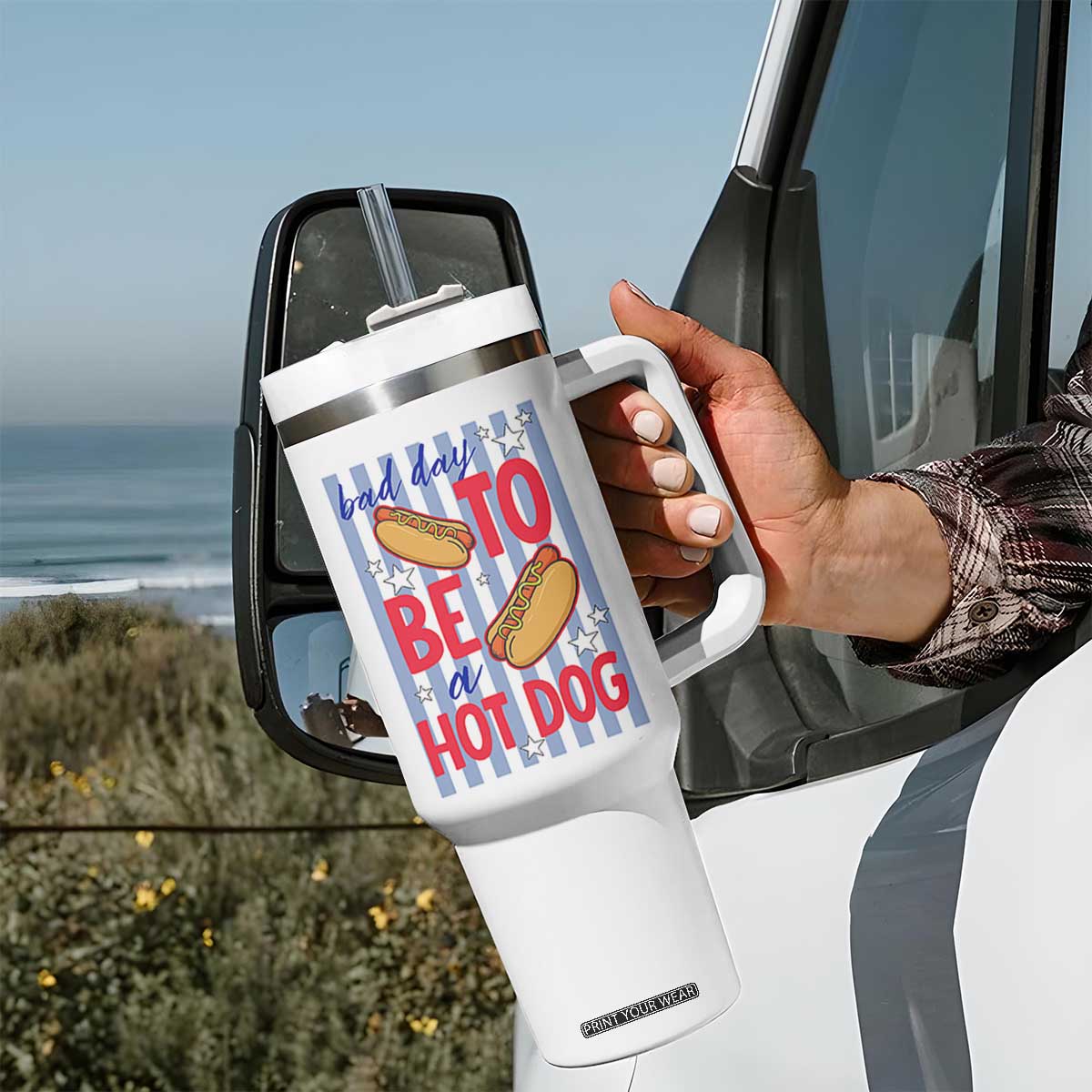 Bad Day To Be A Hot Dog Tumbler With Handle 4th of July Summer Beach TS14 Print Your Wear