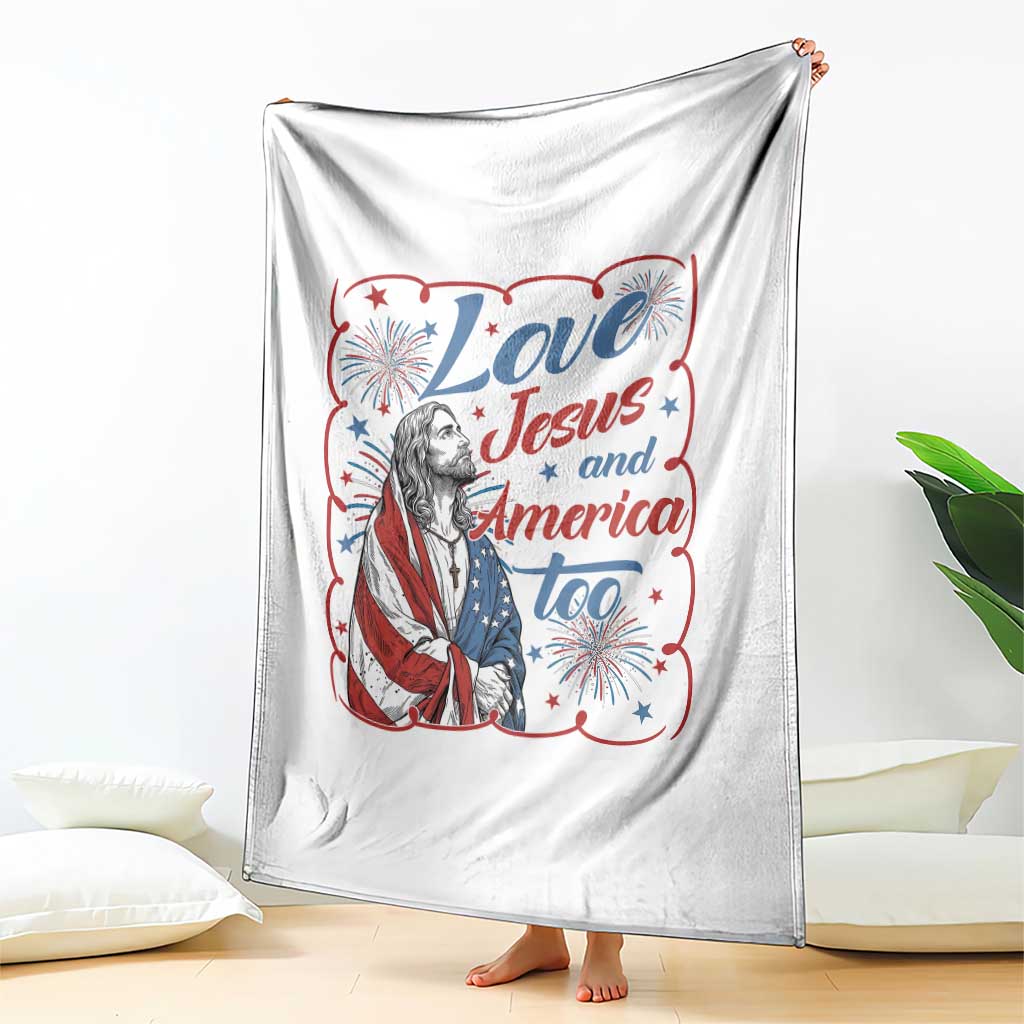 Loves Jesus and America Too Throw Blanket Patriotic Christian Jesus 4th of July TS14 Print Your Wear