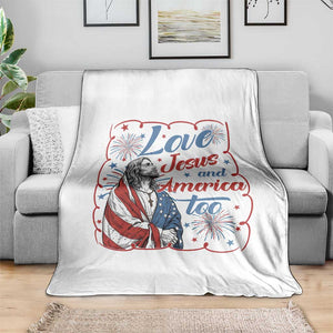 Loves Jesus and America Too Throw Blanket Patriotic Christian Jesus 4th of July TS14 Print Your Wear