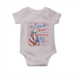 Loves Jesus and America Too Baby Onesie Patriotic Christian Jesus 4th of July TS14 Ice Gray Print Your Wear