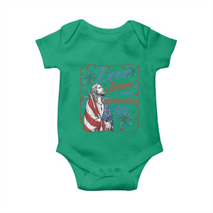 Loves Jesus and America Too Baby Onesie Patriotic Christian Jesus 4th of July TS14 Irish Green Print Your Wear