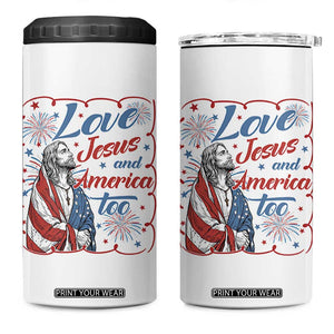 Loves Jesus and America Too 4 in 1 Can Cooler Tumbler Patriotic Christian Jesus 4th of July TS14 One Size: 16 oz White Print Your Wear