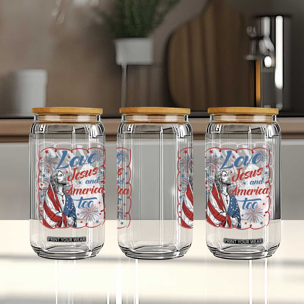 Loves Jesus and America Too Glass Can Patriotic Christian Jesus 4th of July TS14 Print Your Wear