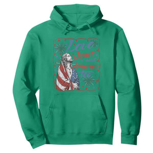 Loves Jesus and America Too Hoodie Patriotic Christian Jesus 4th of July TS14 Irish Green Print Your Wear