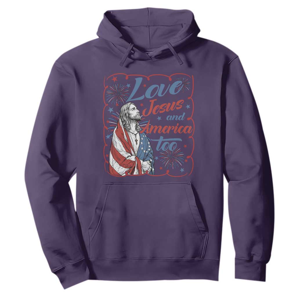 Loves Jesus and America Too Hoodie Patriotic Christian Jesus 4th of July TS14 Purple Print Your Wear