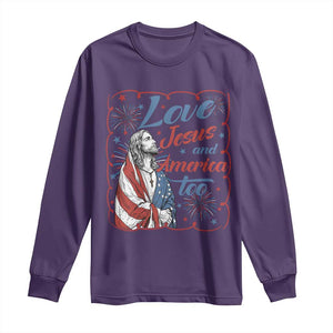 Loves Jesus and America Too Long Sleeve Shirt Patriotic Christian Jesus 4th of July TS14 Purple Print Your Wear