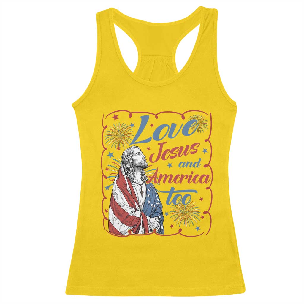 Loves Jesus and America Too Racerback Tank Top Patriotic Christian Jesus 4th of July TS14 Daisy Print Your Wear