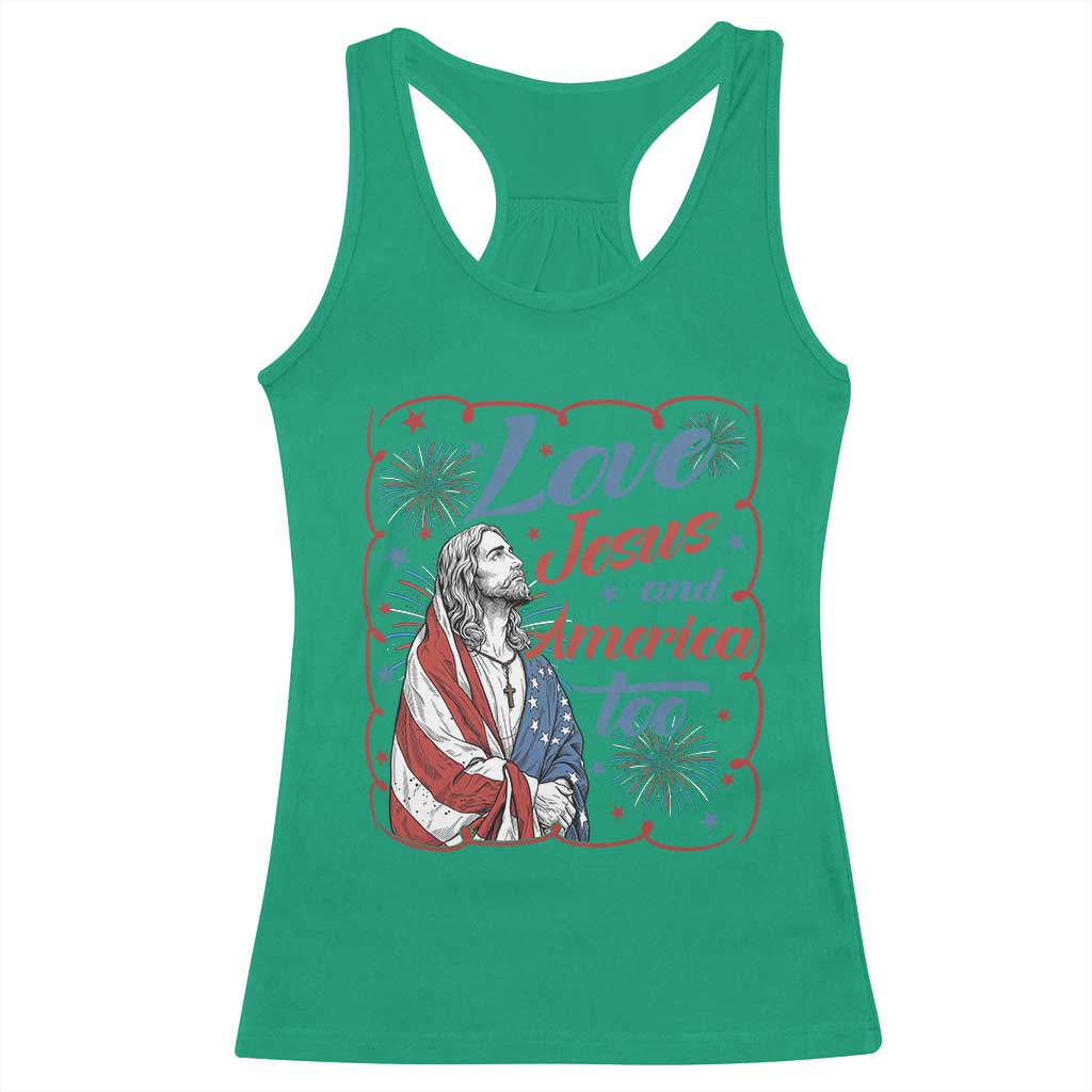 Loves Jesus and America Too Racerback Tank Top Patriotic Christian Jesus 4th of July TS14 Irish Green Print Your Wear