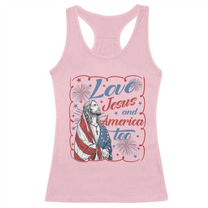 Loves Jesus and America Too Racerback Tank Top Patriotic Christian Jesus 4th of July TS14 Light Pink Print Your Wear