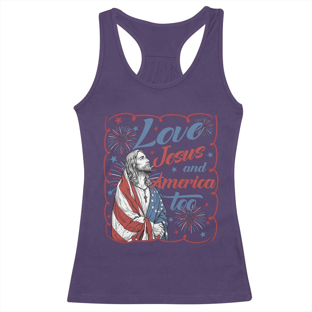 Loves Jesus and America Too Racerback Tank Top Patriotic Christian Jesus 4th of July TS14 Purple Print Your Wear