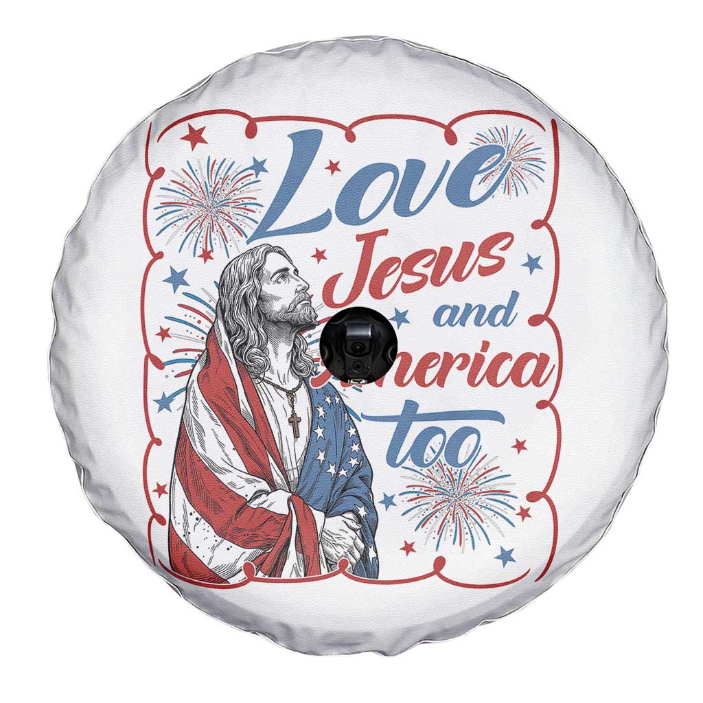 Loves Jesus and America Too Spare Tire Cover Patriotic Christian Jesus 4th of July TS14 Print Your Wear