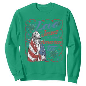 Loves Jesus and America Too Sweatshirt Patriotic Christian Jesus 4th of July TS14 Irish Green Print Your Wear