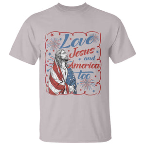Loves Jesus and America Too T Shirt Patriotic Christian Jesus 4th of July TS14 Ice Gray Print Your Wear