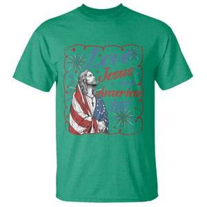 Loves Jesus and America Too T Shirt Patriotic Christian Jesus 4th of July TS14 Irish Green Print Your Wear