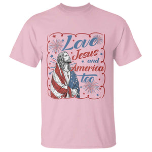 Loves Jesus and America Too T Shirt Patriotic Christian Jesus 4th of July TS14 Light Pink Print Your Wear