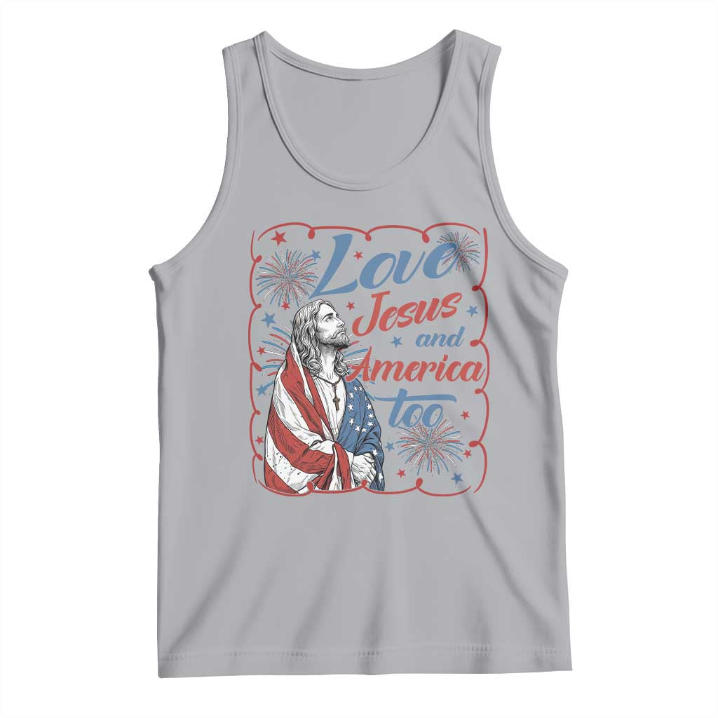 Loves Jesus and America Too Tank Top Patriotic Christian Jesus 4th of July TS14 Athletic Heather Print Your Wear