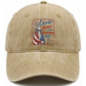 Loves Jesus and America Too Washed Cotton Baseball Cap Patriotic Christian Jesus 4th of July TS14 Print Your Wear