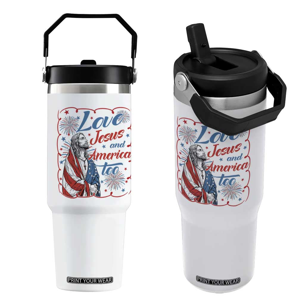 Loves Jesus and America Too Flip Straw Tumbler Patriotic Christian Jesus 4th of July TS14 One Size: 30 oz White Print Your Wear