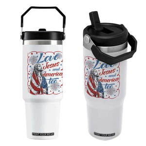 Loves Jesus and America Too Flip Straw Tumbler Patriotic Christian Jesus 4th of July TS14 One Size: 30 oz White Print Your Wear