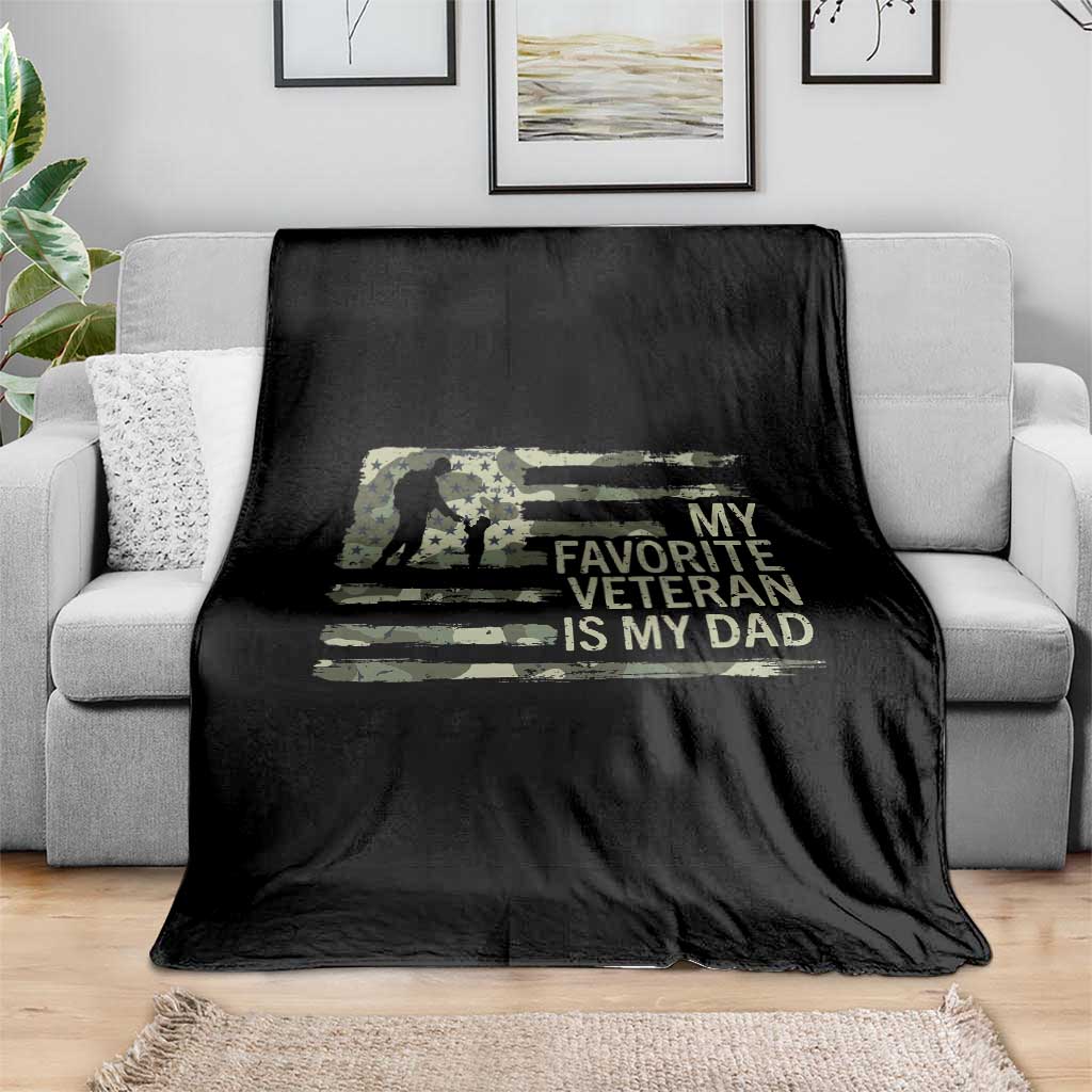 My Favorite Veteran is My Dad Throw Blanket Veteran Dad Camo American Flag