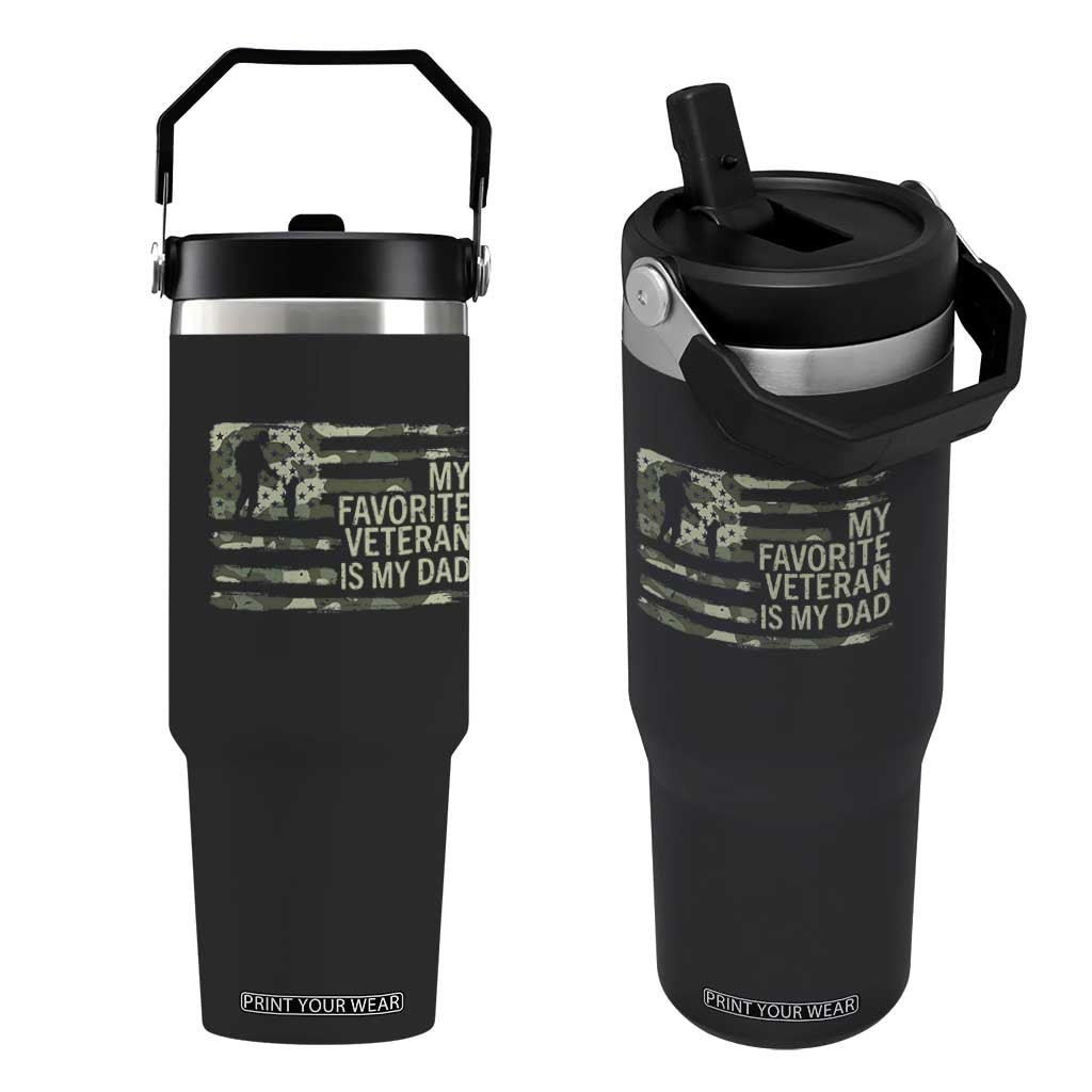 My Favorite Veteran is My Dad Flip Straw Tumbler Veteran Dad Camo American Flag TS14 One Size: 30 oz Black Print Your Wear
