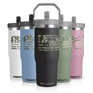 My Favorite Veteran is My Dad Flip Straw Tumbler Veteran Dad Camo American Flag
