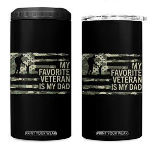 My Favorite Veteran is My Dad 4 in 1 Can Cooler Tumbler Veteran Dad Camo American Flag