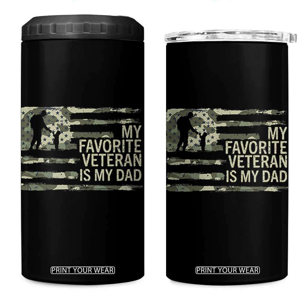 My Favorite Veteran is My Dad 4 in 1 Can Cooler Tumbler Veteran Dad Camo American Flag TS14 One Size: 16 oz Black Print Your Wear