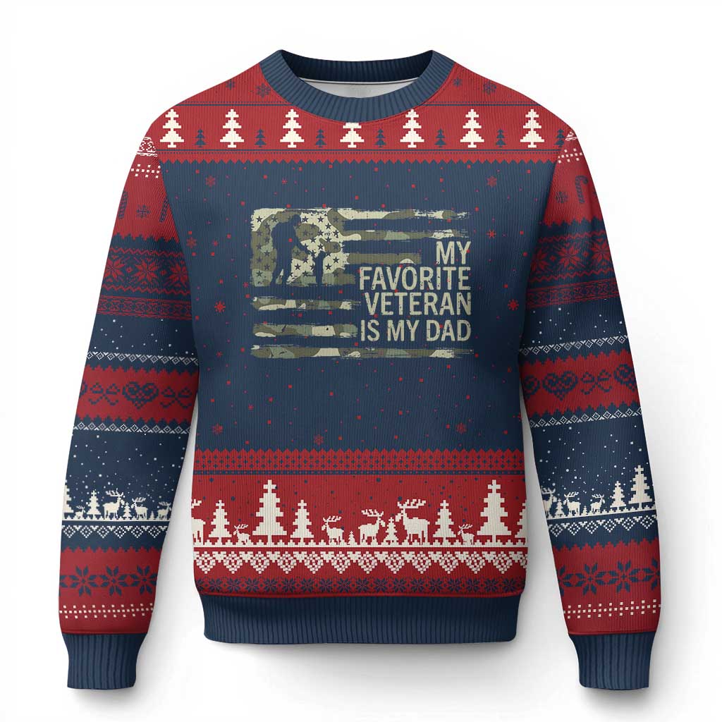 My Favorite Veteran is My Dad Ugly Christmas Sweater Veteran Dad Camo American Flag TS14 Navy Red Print Your Wear