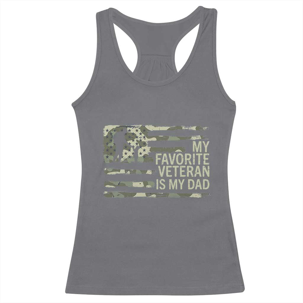 My Favorite Veteran is My Dad Racerback Tank Top Veteran Dad Camo American Flag