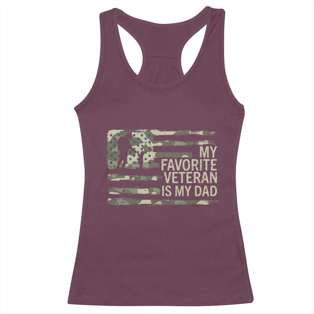 My Favorite Veteran is My Dad Racerback Tank Top Veteran Dad Camo American Flag