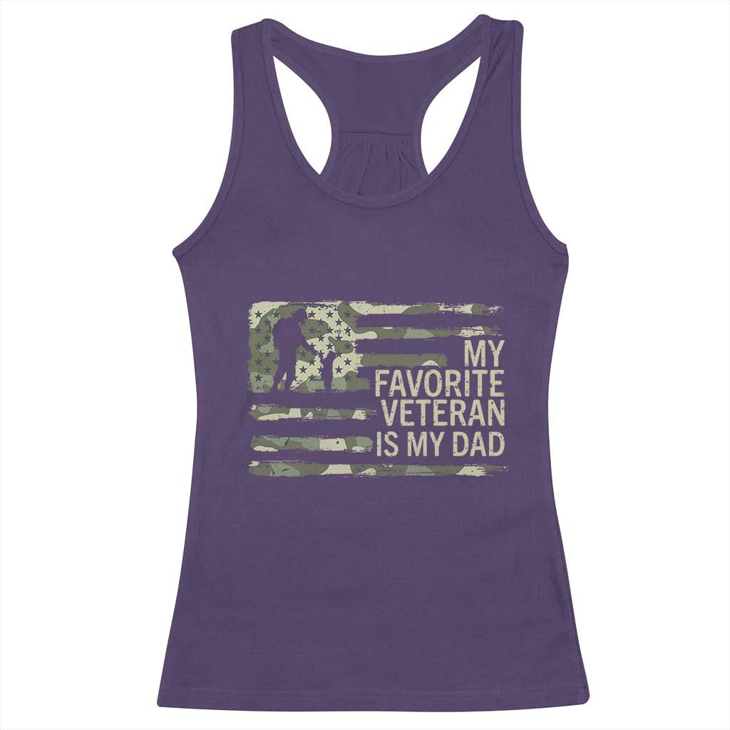 My Favorite Veteran is My Dad Racerback Tank Top Veteran Dad Camo American Flag