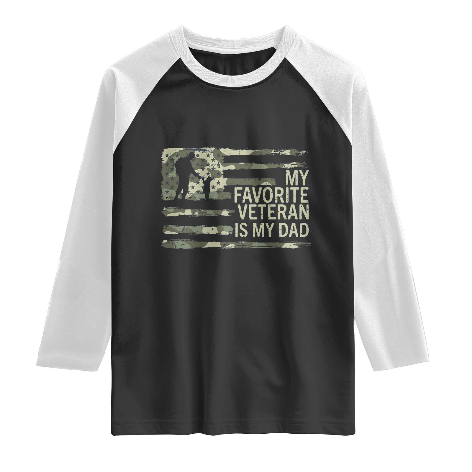My Favorite Veteran is My Dad Raglan Shirt Veteran Dad Camo American Flag TS14 Black White Print Your Wear