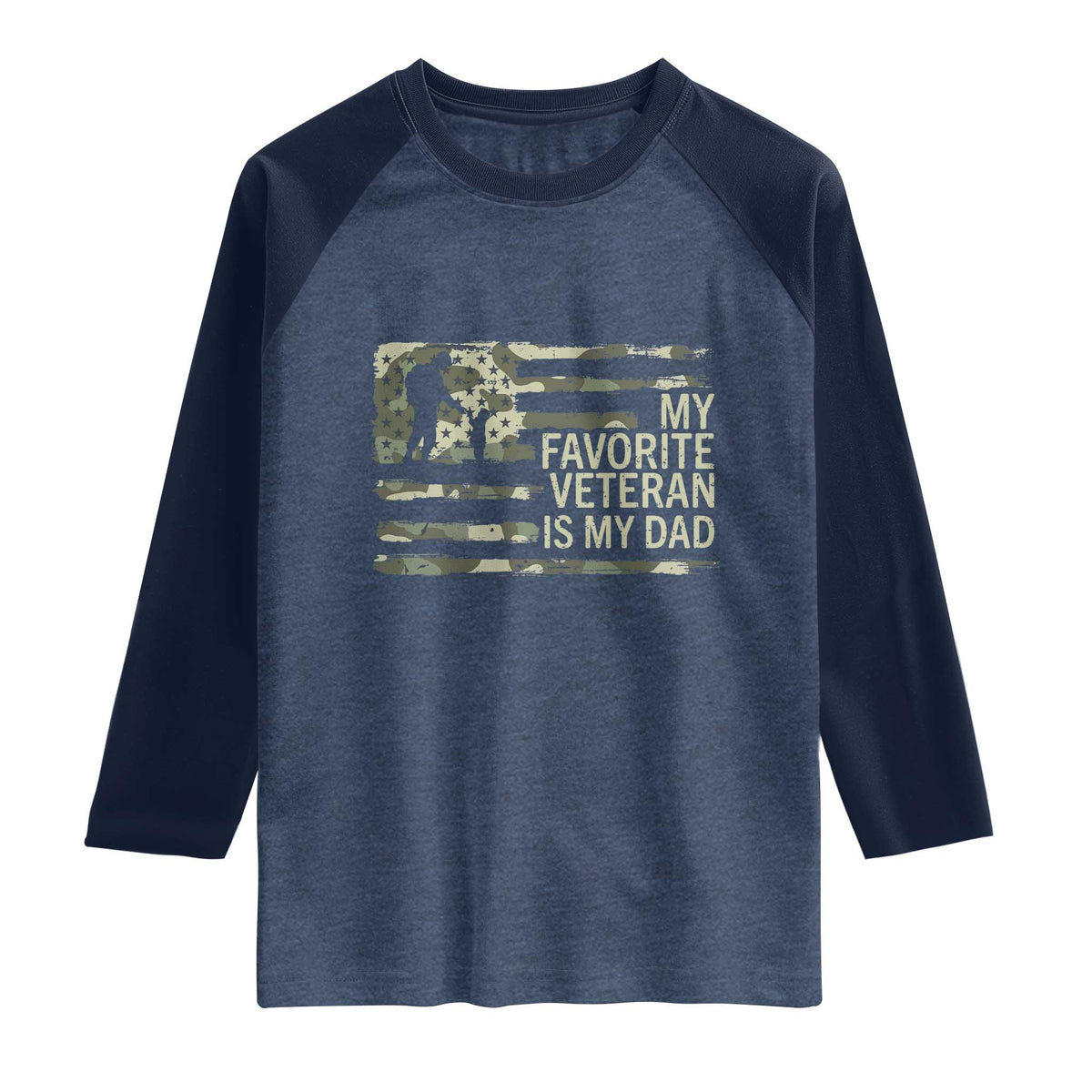 My Favorite Veteran is My Dad Raglan Shirt Veteran Dad Camo American Flag