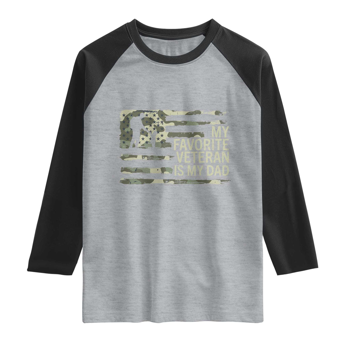 My Favorite Veteran is My Dad Raglan Shirt Veteran Dad Camo American Flag