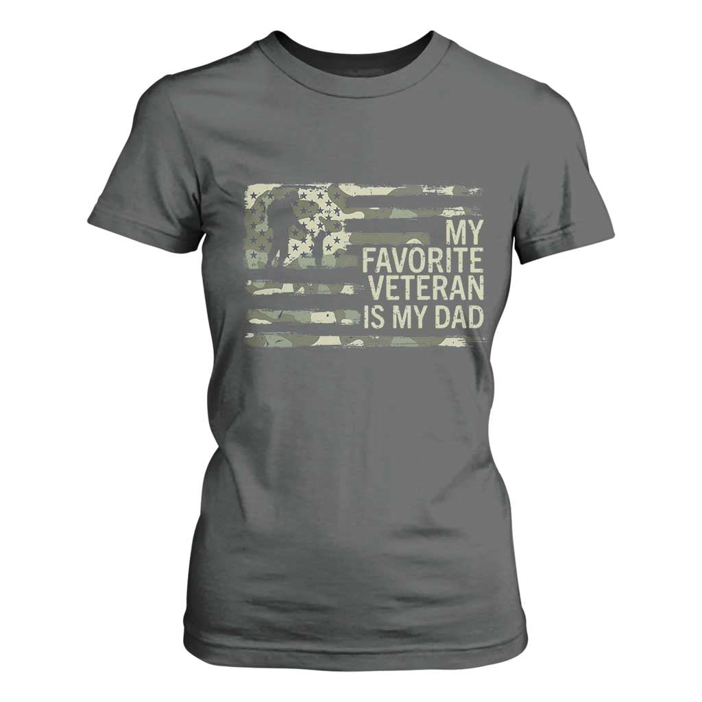 My Favorite Veteran is My Dad T Shirt For Women Veteran Dad Camo American Flag TS14 Dark Heather Print Your Wear